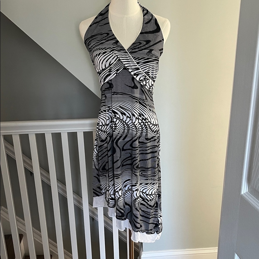 One-Shoulder Black & White Wrap-Style Dress